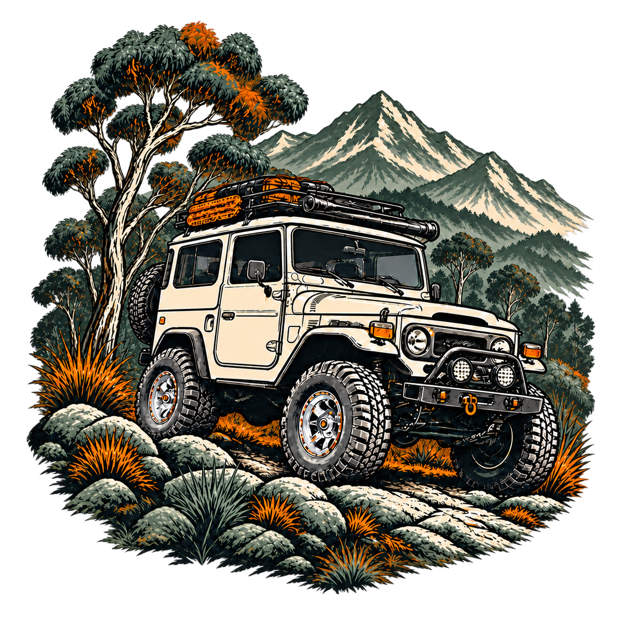 Classic lifted four-wheel drive with chrome wheels in a Victorian High Country landscape
